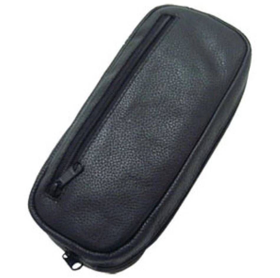 Black Leather Zipper Combo Pipe/Tobacco Pouch - Click Image to Close
